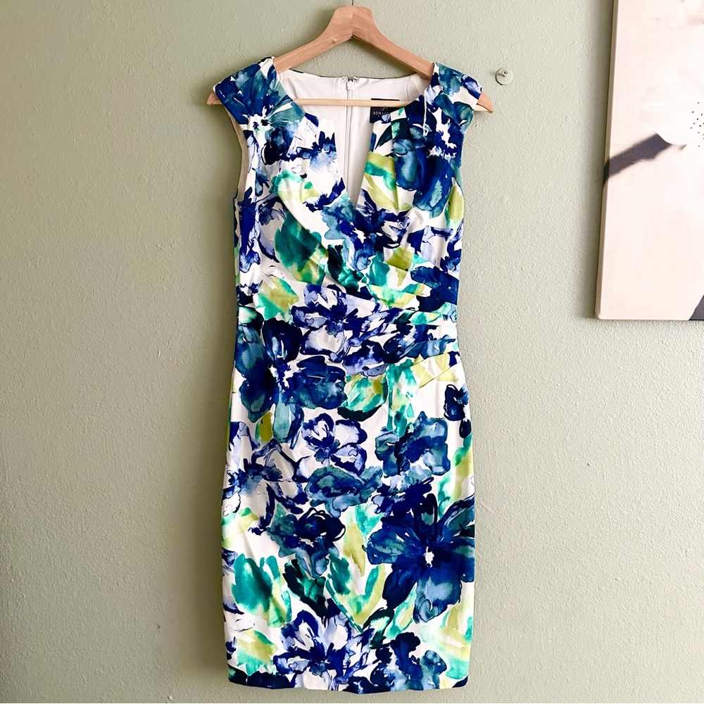 Surplice Floral Print Sheath Dress